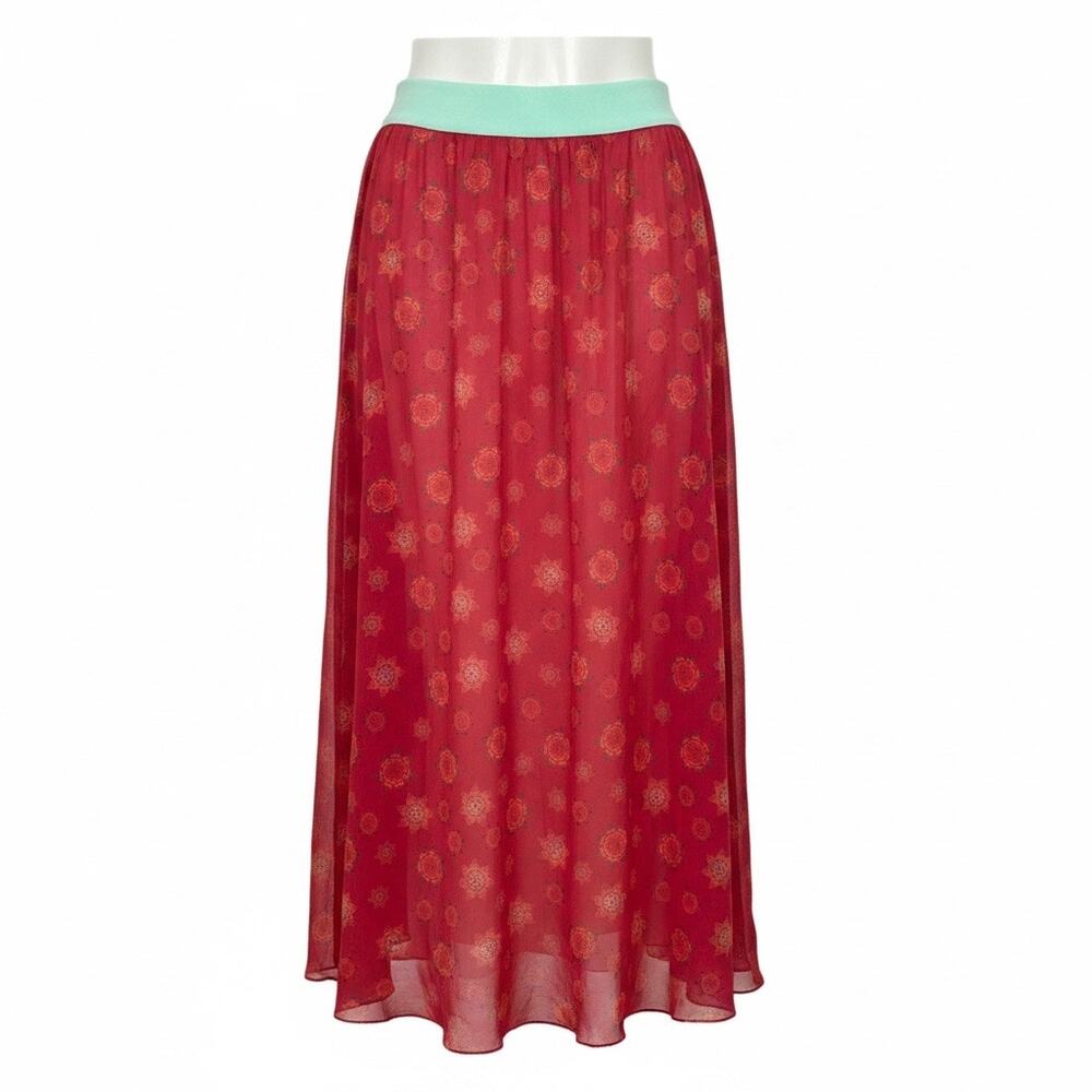 LuLaRoe Red Geometric Medallion Maxi Skirt Elastic Waist Boho XL Festival Resort